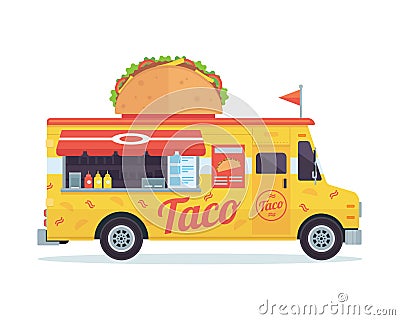 Modern Delicious Taco Bar Commercial Food Truck Vehicle Illustration Vector Illustration