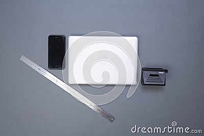 Modern communicator device on desk side view Stock Photo