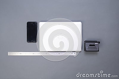Modern communicator device on desk side view Stock Photo