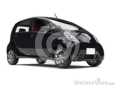 Modern compact electric black car - closeup Stock Photo