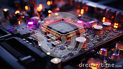 Modern computer board microcircuit microchip motherboard with processor Stock Photo