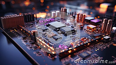 Modern computer board microcircuit microchip motherboard with processor Stock Photo