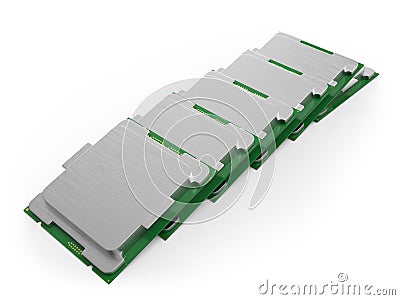 Modern Computer Core Processing Unit CPU Row Stock Photo