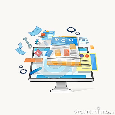 Modern Computer Desktop Monitor Application Icons Vector Illustration