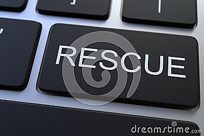 Computer keyboard featuring RESCUE key. Conceptual 3D rendering Stock Photo