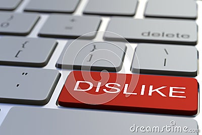 Modern computer keyboard with DISLIKE button. 3D rendering Stock Photo