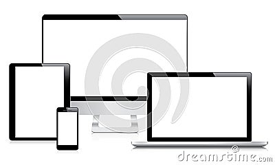 Modern computer, laptop, tablet and smartphone vec Vector Illustration