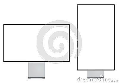 Modern computer monitor set landscape and portrait flip Vector Illustration