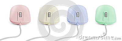Modern computer mouse on background, different color variants. Banner design Stock Photo