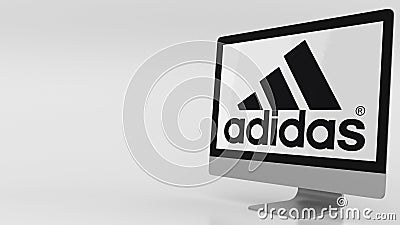 Modern computer screen with Adidas logo. Editorial 3D rendering Editorial Stock Photo