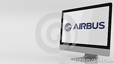 Modern computer screen with Airbus logo. Editorial 3D rendering Editorial Stock Photo