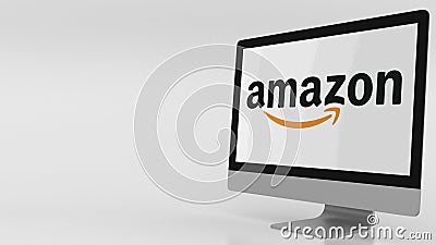 Modern computer screen with Amazon logo. Editorial 3D rendering Editorial Stock Photo