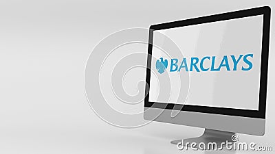 Modern computer screen with Barclays logo. Editorial 3D rendering Editorial Stock Photo