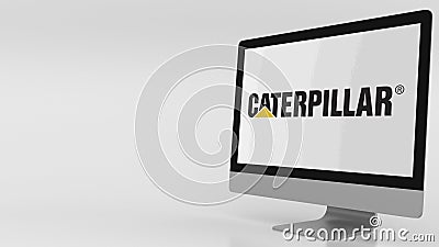 Modern computer screen with Caterpillar logo. Editorial 3D rendering Editorial Stock Photo