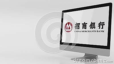 Modern computer screen with China Merchants Sbank logo. Editorial 3D rendering Editorial Stock Photo