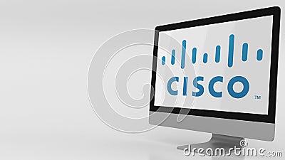 Modern computer screen with Cisco logo. Editorial 3D rendering Editorial Stock Photo