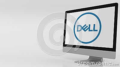 Modern computer screen with Dell logo. Editorial 3D rendering Editorial Stock Photo