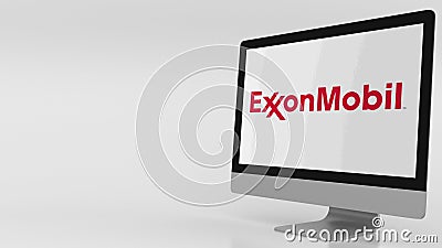 Modern computer screen with Exxon Mobil logo. Editorial 3D rendering Editorial Stock Photo