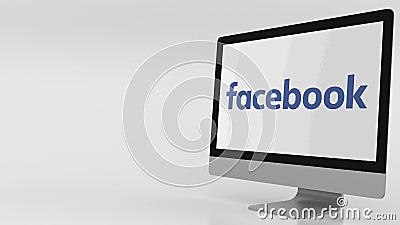 Modern computer screen with Facebook logo. Editorial 3D rendering Editorial Stock Photo