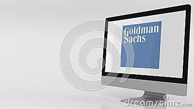 Modern computer screen with Goldman Sachs logo. Editorial 3D rendering Editorial Stock Photo