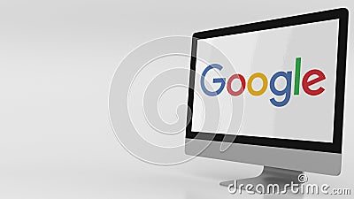 Modern computer screen with Google logo. Editorial 3D rendering Editorial Stock Photo