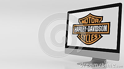 Modern computer screen with Harley-Davidson logo. Editorial 3D rendering Editorial Stock Photo