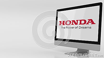 Modern computer screen with Honda logo. Editorial 3D rendering Editorial Stock Photo