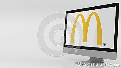 Modern computer screen with McDonald`s logo. Editorial 3D rendering Editorial Stock Photo