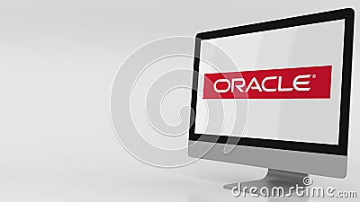 Modern computer screen with Oracle logo. Editorial 3D rendering Editorial Stock Photo