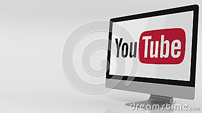 Modern computer screen with Youtube logo. Editorial 3D rendering Editorial Stock Photo