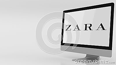 Modern computer screen with Zara logo. Editorial 3D rendering Editorial Stock Photo