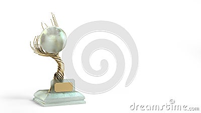 Modern concept award gold braided tree goblet with a large pearl 3d render on white Stock Photo