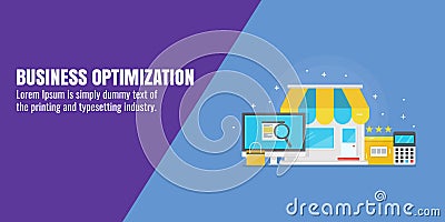 Business optimization, small business seo, digital strategy, internet marketing concept. Flat design vector illustration. Vector Illustration