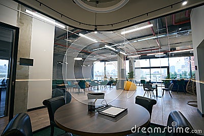 Modern concept office zoning, transparent partitions, functional furniture Stock Photo