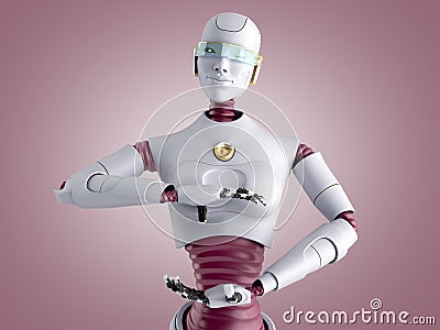 Modern concept of product presentation female robot ready to insert an object into the hand 3d render on color gradient Stock Photo