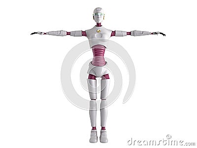 Modern concept of product presentation female robot ready to insert an object into the hand 3d render on white no shadow Stock Photo