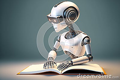 modern Concept of robots reading a book to study biographies. Generative AI Stock Photo