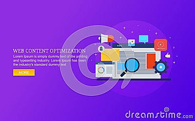Web content optimization, website search, seo for web content, website analytics, digital marketing. Vector Illustration