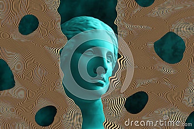 Modern conceptual art poster with ancient statue of bust of Venus. Collage of contemporary art. Stock Photo