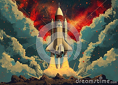 A modern and conceptual image by the theme of International Day of Human Spaceflight Stock Photo