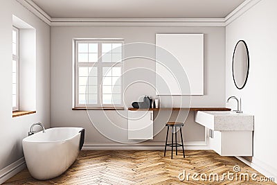 Modern concrete bathroom with blank poster Stock Photo