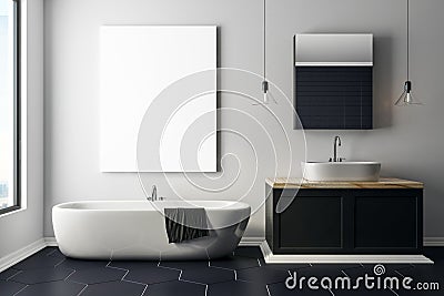 Modern concrete bathroom with empty poster Stock Photo