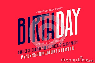 Modern condensed style font with ligatures Cartoon Illustration