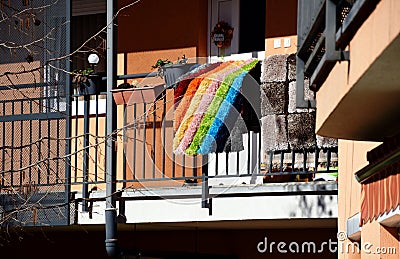 Modern condominium building exterior corridor and balcony detail Stock Photo