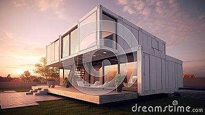 Modern container house, Conceptual modern house made from recycled containers Stock Photo