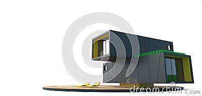 Modern container villa on a white background Cartoon Illustration