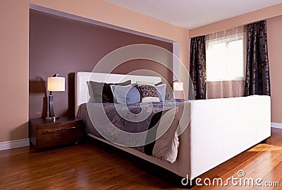 Modern contemporary apartment bedroom interior design after bamboo floors renovation Stock Photo