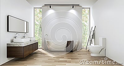 Modern contemporary bathroom with empty white wall backdrop 3d render Stock Photo