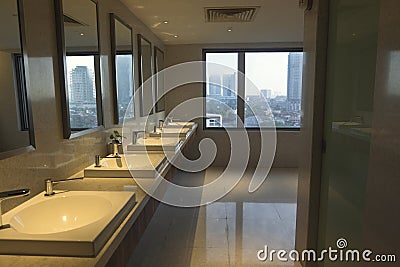 Modern and contemporary interior of public restroom, Stock Photo