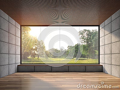 Modern contemporary loft empty room with nature view 3d render Stock Photo